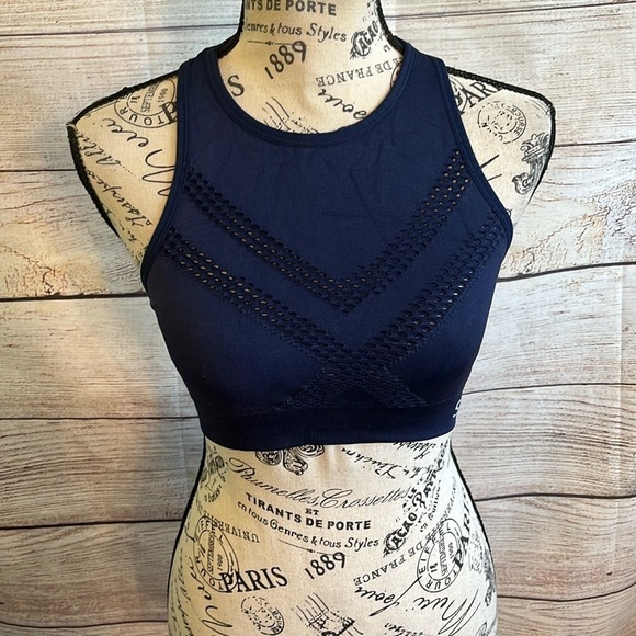 Soulcycle Soul Cycle Sports Bra Laser Cut High Neck Navy Blue Size Small - Picture 2 of 6